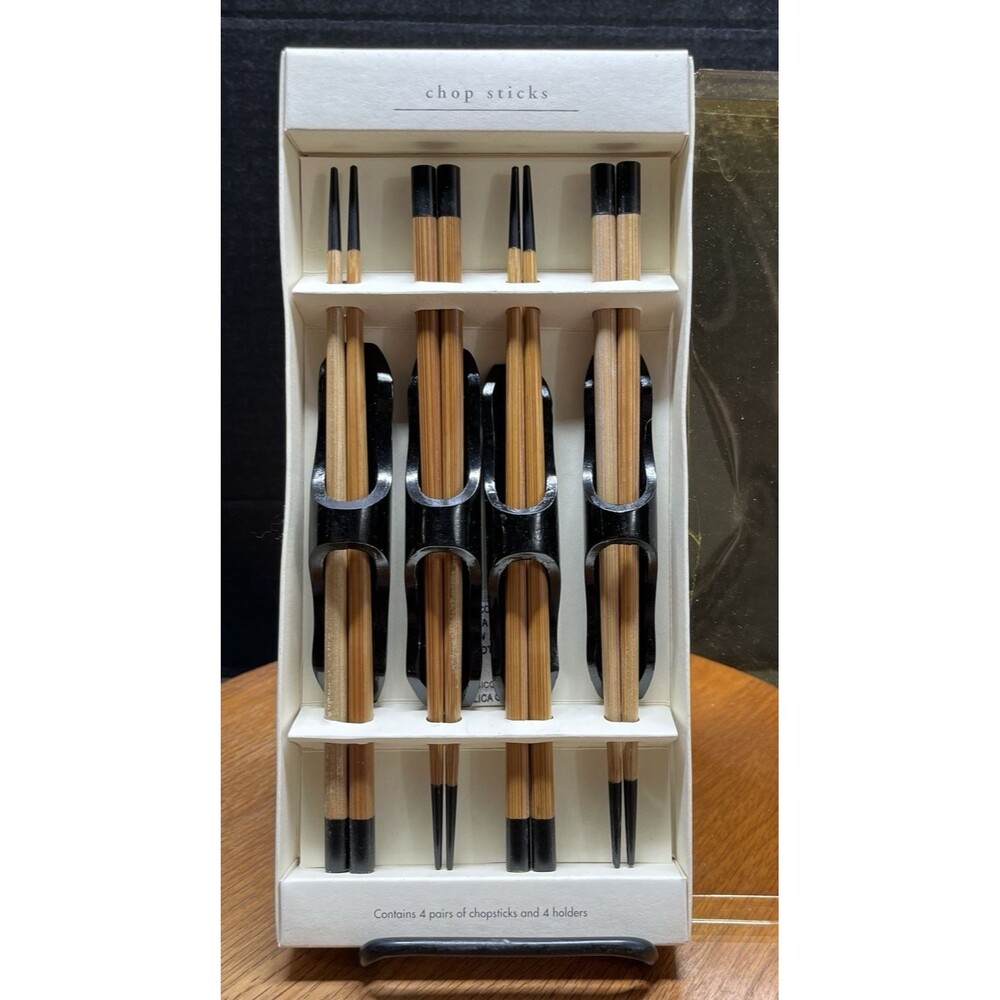 Pier 1 Imports Chop Sticks Set of 4 Pairs Bamboo Wood Holders Chinese Japanese